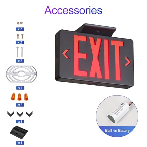 GZRUIYANG Red Exit Sign With Black Housing, LED Emergency Light With Battery Backup, UL Listed, AC 120/277V, Commercial Lights for Business - 2 Pack by GZRUIYANG - Used condition - Image 3
