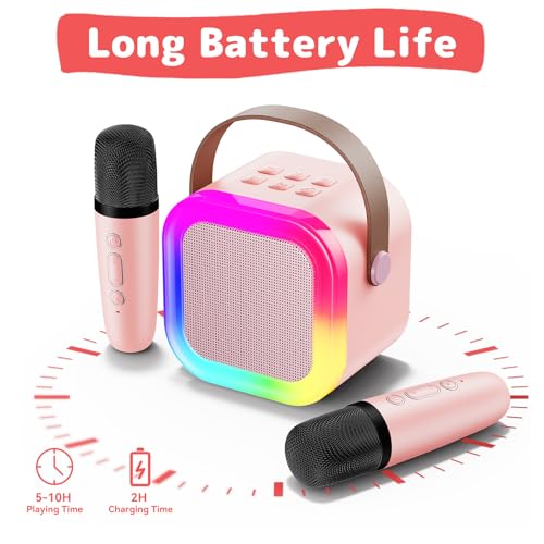 Fede Karaoke Machine for Kids Adults, Mini Karaoke Machine with 2 Wireless Microphones, Portable Bluetooth Speaker with Voice Changing Effects & LED Lights, Best Gifts Toys for Girls and Boys - Image 7