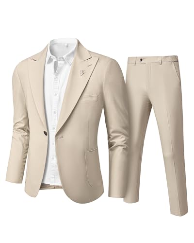 Linen Suit for Men, 2 Piece Slim Fit Casual Blazer and Pants, Beach Wedding Tuxedo Suit Prom Party Suit