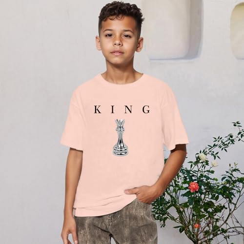 Image of Boys Graphic Tee King Chess Printed T-Shirt Kids Cool Designer Shirts Short Sleeve Shirt Clothes for Teen Boy Trendy