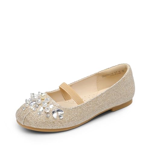 DREAM PAIRS Girls Ballet Flats Flower Shoes Mary Jane Ballerina Flat Dress Shoes for Daily/Wedding/Party 7 Toddler Gold
