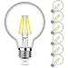 60W-75W Equivalent G25 Dimmable LED Edison Globe Light Bulbs, 800LM Super Bright, 4000K Daylight White, E26 Standard Base, Clear Glass, Bathroom Vanity Mirror Light, 6-Pack