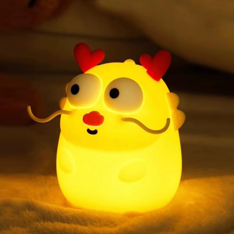 Image of Lying Flat Duck Night Light LED Squishy Lamp Rechargeable Cute Lamp with 2-Level Brightness Silicone Dimmable Nursery Nightlight Funny Gift USB Rechargeable (Dragon)