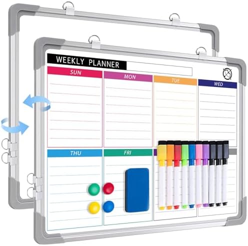 ARCOBIS Small Weekly Dry Erase Board for Wall, 12" x 16" Magnetic Calendar Whiteboard, Hanging Double-Sided White Board for Planning, Memo, to Do List, Drawing, School, Home, Office