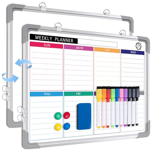 ARCOBIS Magnetisch Whiteboard Klein Mini A3 Whiteboard 40x30cm Magnettafel Wand HäNgende Doppelseitige Tafel füR Planung To Do Liste Schule Zuhause BüRoWochenplaner-Silber