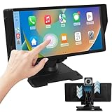 10.26' Portable Carplay Touchscreen, Wireless Apple Carplay & Android Auto, with 4K Adjustable Dash Cam and 1080p Backup Camera, GPS Navigation/Mirror Link/Loop Recording/Siri/FM/Bluetooth/AUX/64G TF