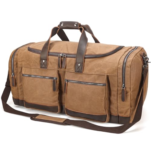 Polare 26” Waxed Canvas Cowhide Leather Waterproof Travel Duffel Bag