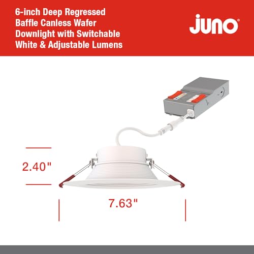 Image of Juno 6 inch Canless Wafer LED Light, 5-in-1 CCT, Deep Regressed Baffle Trim 6Pk