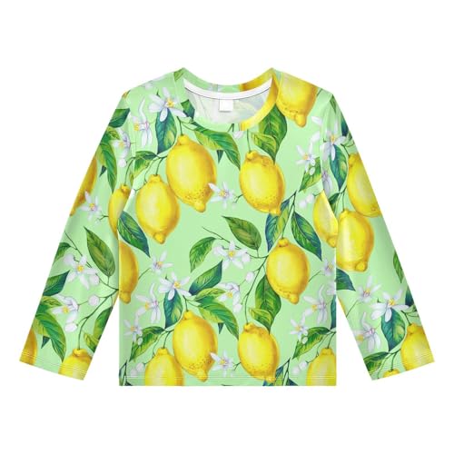 Lemon Blossoms Leaves Green Rash Guard Shirt for Boys Sun Protection Shirt for Kids Toddler UPF50+ 5-6T