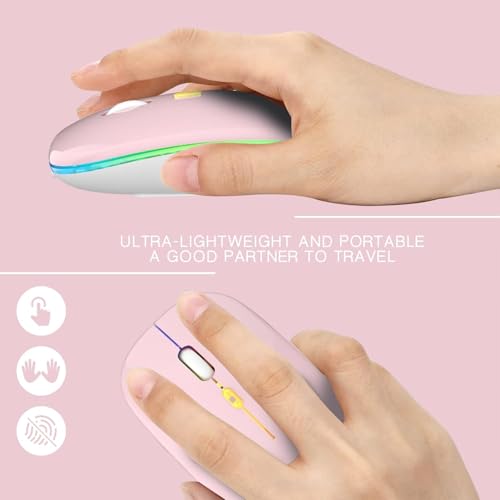 Image of LED Wireless Mouse, Slim Silent Mouse 2.4G Portable Mobile Optical Office Mouse with USB & Type-c Receiver, 3 Adjustable DPI Levels for Notebook, PC, Laptop, Computer (Pink)