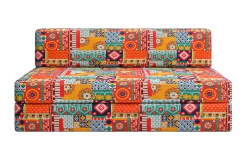 Image of Rosebell Foldable 3 Seater Sofa Cum Bed, Printed Sofa Bed 5 X 6 Feet, Washable Cover- Perfect for Home & Office- Multicolor