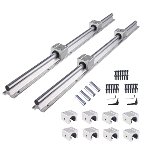 ANWOKIT SBR20 Linear Rail, Spliced Linear Guide Rail 4000mm 4PCS SBR20 2000mm Fully Supported Linear Rail Shaft Rod+12PCS SBR20UU Block Bearing+4PCS Dowels for CNC Machine and 3D Printer
