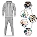 R RAMBLER 1985 mens tracksuit fashion hooded outfit Athletic Sweatsuit set for big tall men outdoor jogger sportswear stripe track suit(light grey,3X)