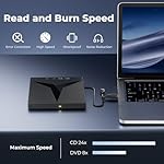 7 in 1 External CD/DVD Drive for Laptop, Portable External CD Drive for PC, USB 3.0 & Type-C CD Burner for Laptop External Disc Drive, CD Reader for PC with SD/TF Card for Desktop Windows Mac Linux - Image 2