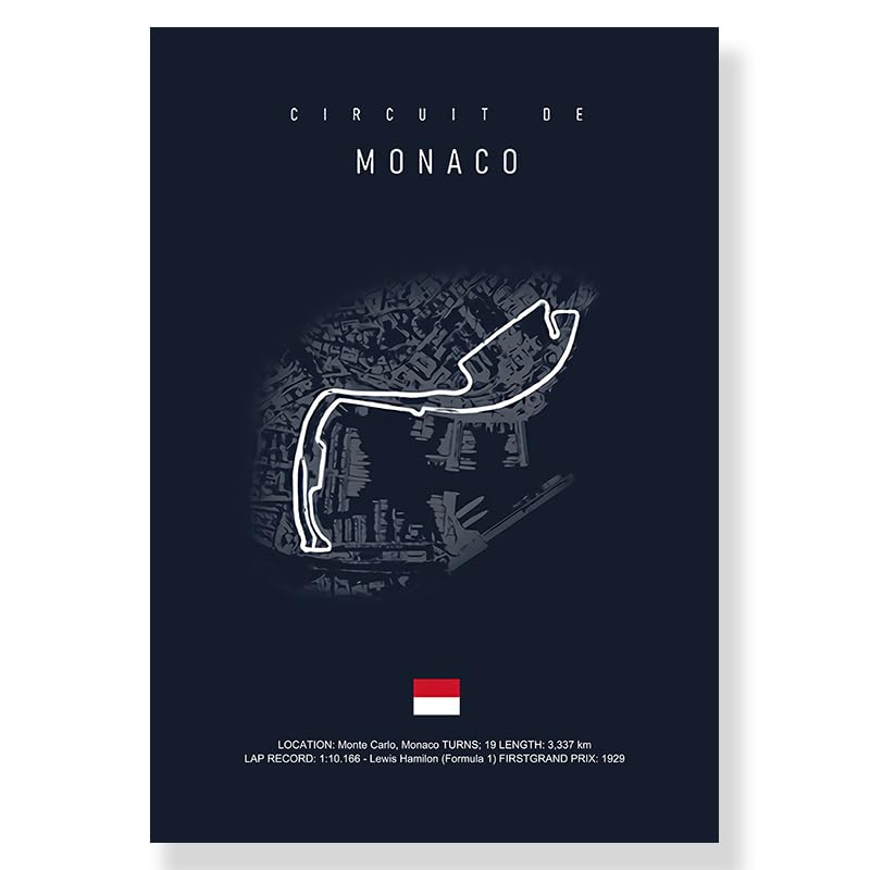 YONGKUIQMK Tableau sur toile du circuit de Formule 1 d'Imola à Monaco, art F1, affiches et impressions nordiques, décoration murale.(9460-06,20x30cm No Frame)