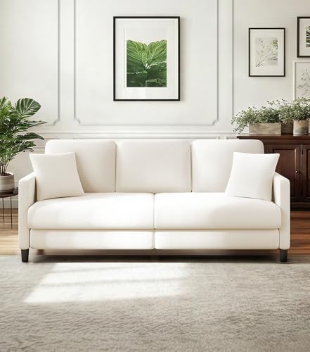 Domusensus 3 Sitzer Sofa Couches, 211cm Bequeme Sofa 3 Sitzer, Teddy Fleece Couch, 2 Kissen inklusive, Werkzeugfreier Aufbau Couches für Wohnzimmer, Ganzholz 3er Sitzsofa für Wohnzimmer, Büro, Beige