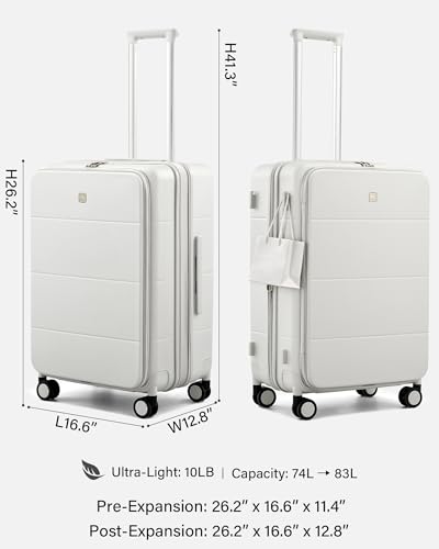 Image of Hanke Hardside Expandable Checked Luggage, 24 Inch Top Opening Trunk Luggages with Spinner Wheels, All-PC Hard Shell Suitcase, Lightweight TSA Checked-Medium(Smoke White, 83L)