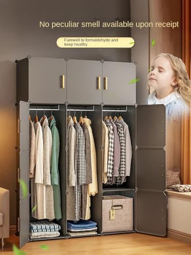 Image of Mevigo Foldable Plastic Wardrobe for Clothes - 12- Door Baby Cupboard for Clothes Storage, Wardrobe for Kids, Plastic Almirah, Collapsible Wardrobe for Kids Livingroom & Home -Grey-HO2