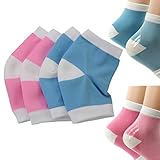 Makhry 2 Pairs Moisturizing Silicone Gel Heel Socks for Dry Hard Cracked Skin Open Toe Comfy Recovery Socks Day Night Care fits U.S. Women Size 4-8 (M, Pink+Blue)