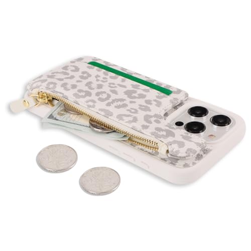 iPhone 13 Pro Max hoes portemonnee wit luipaard PU-leer met kaarthouder, ritssluiting en magnetische sluiting - Afbeelding 6