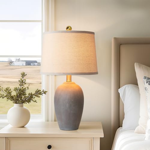 21'' Set of 2 Farmhouse Ceramic Table Lamps for Living Room Bedroom, Nightstand Rustic Brown Desk Lamp for Bedside End Table Entryway, 2 LED Bulbs Included - Image 6
