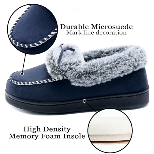 Image of DL Womens Fuzzy Warm Moccasin Slippers Memory Foam, Soft Fluffy Women's Winter House Slipper Closed Back Fur Lined, Cozy Ladies Suede Indoor Bedroom Houseshoes Non-Slip