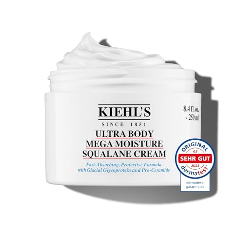 KIEHL’S Ultra Body Mega Moisture Squalane Creme, 250 ml, intensiv feuchtigkeitssspendende Bodylotion für empfindliche, trockene Haut, 72h Feuchtigkeitsversorgung, mit Squalan und Pro-Ceramiden