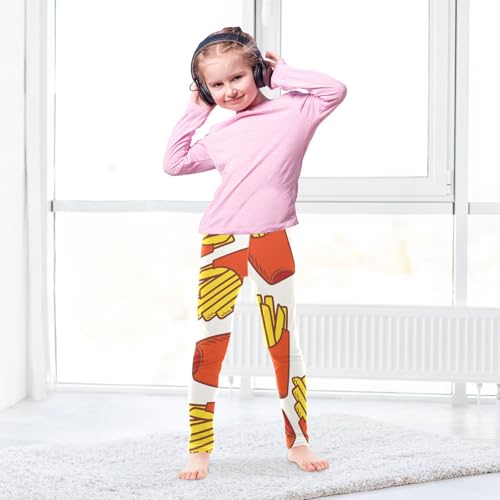 Golden Fried French Fries Fast Food Girls Leggings,Workout Leggings for Girls Toddler Athletic Leggings Size for 3-10T4