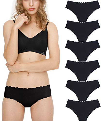 41imNE4 X9L - Donpapa Bragas para Mujer Pack sin Costuras Invisible Braguitas Microfibra Rayas Brief Bikini Culotte,Pack de 6 (Negro XS)