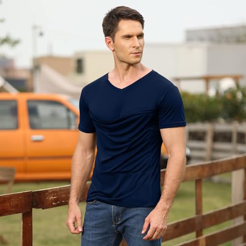 Mens Baby Carrier Shirt V Neck Short Sleeve T-Shirts for Men Skin to Skin T-Shirt with Pocket2