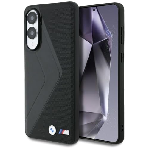 CG MOBILE BMW Étui en cuir à rayures surdimensionnées compatible avec MagSafe pour Samsung Galaxy S25 Edge (noir)