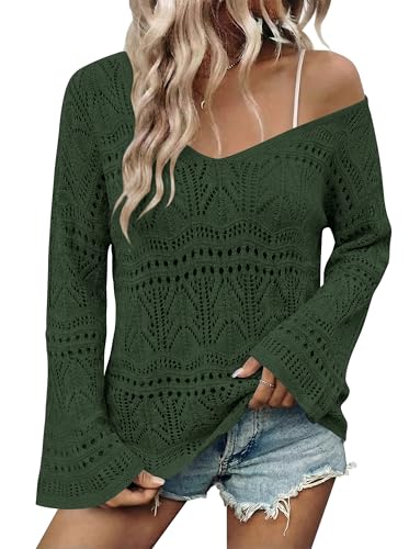 Image of Cakulo Womens Summer Crochet Tops Boho Off Shoulder Sweaters Lightweight V Neck Loose Vacation Resort Wear 2026