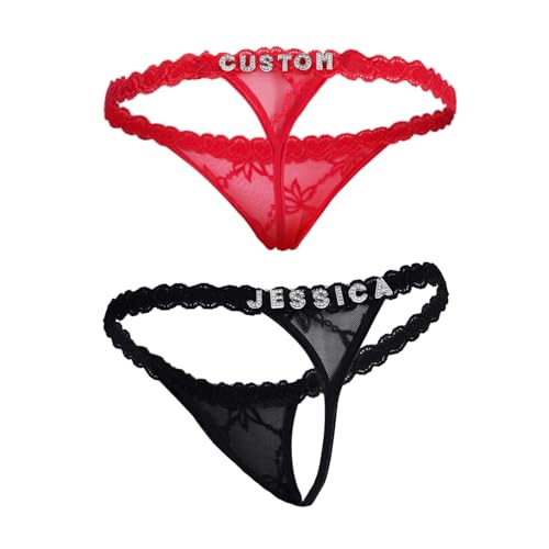 2-Pack Personalized Thongs with Custom Name, Women’s Rhinestone Thong Panties, Romantic Underwear with Customized Letters, Unique Gift for Girlfriend, Anniversary, Valentine’s Day