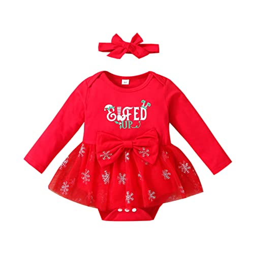 Newborn Baby Girl Romper Christmas Clothes Snowflake Romper Bodysuits One Piece Santa Baby Xmas Outfits (Red Xmas Clothes C, 18-24 Months)