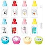 8 mini recipientes de salsa y 4 cajas de condimentos, botellas de salsa exprimibles de 25 ml con tapa de rosca, dispensadores portátiles de ketchup/miel/salsa de soja/aderezo de ensalada para oficina,