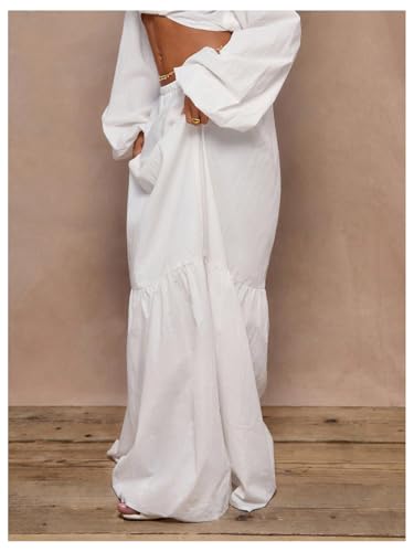 GORGLITTER Women's Flowy Maxi Skirt Boho Ruffle Hem Elastic Waist Long Skirts Fall Trendy Vacation2