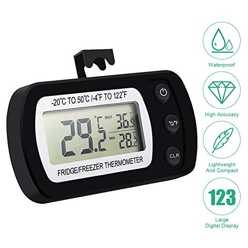 Digital Refrigerator Thermometer,Freezer/Refrigerator Thermometer with Large LCD Display,Max/Min Record Function Thermometer for Kitchen