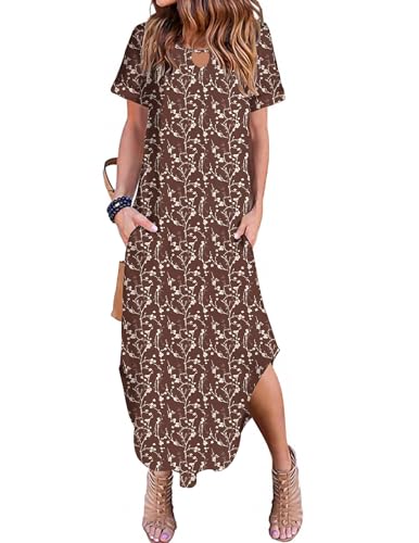Image of Zeagoo Womens Maxi Summer Dress with Pockets Casual Short Sleeve Sundress Trendy 2026 Curve Hem Long Dress