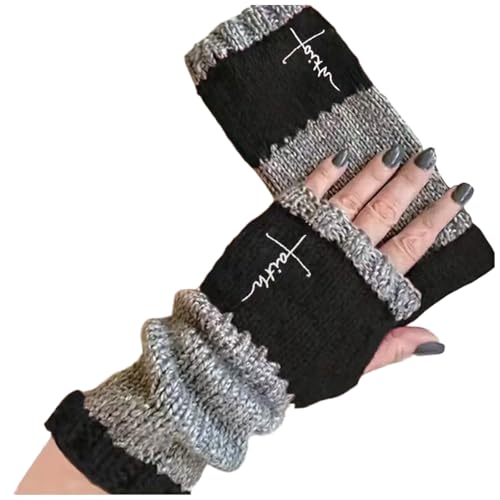 Generisch Guantes de invierno para mujer, guantes cálidos unisex con dedos abiertos forrados para Navidad, guantes de punto bordados, guantes de punto cálidos, guantes de invierno, guantes de invierno
