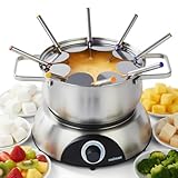 CUSIMAX Electric Fondue Set, 1500W Electric Fondue Pot with Luminous Control Dial, 8 Colour Coded Stainless Steel Forks, For Chocolate, Cheese, Broth, Oil, Stainless Steel Fondue Maker, 1.4Quart