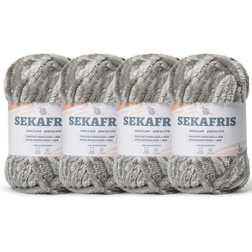 Image of Chenille Velvet Soft Yarn Gray 4 Pack