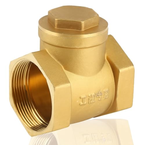 Oumefar Brass Check Valve DN50 2 Inch BSPP Female Thread Swing Type 232 PSI One Way Water Non Return Valve for Plumbing Irrigation Industrial Water System