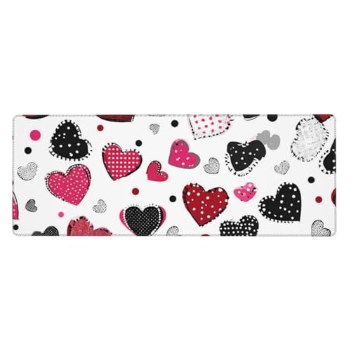 Grand tapis de souris 80x30 cm à motif cœur avec sous-main antidérapant