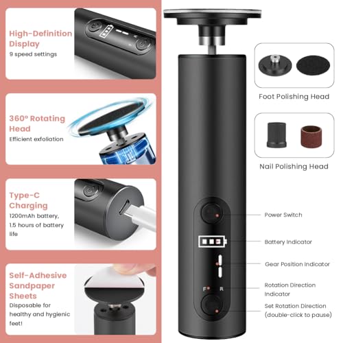 Pédicure électrique 2 en 1 avec râpe à pieds rechargeable Type-C