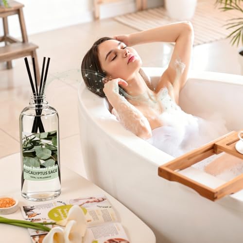 Image of STRN Reed Diffuser Refill, Eucalyptus and Sage Scent Diffuser 500ml | 16.9 oz with 6 Reed Sticks, Room Fresheners for Home, Long-Lasting Summer Fragrance for Living Room, Bedroom, Office