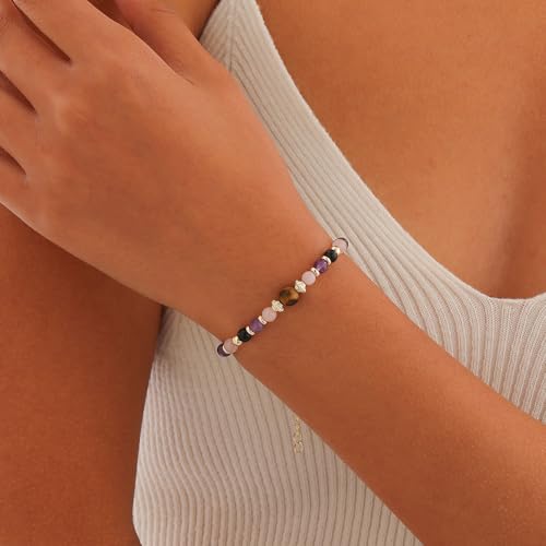 Image of Triple Threat Protection Anxiety Relief Gifts for Women,Natural Healing Crystal Bracelet Evil Eye Jewelry for Her Friends