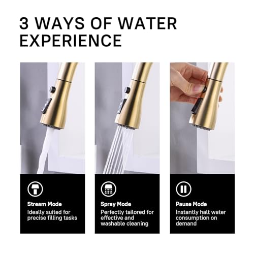 Image of WEWE Gold Kitchen Faucet with Pull Down Sprayer, Single Handle Brushed Gold Kitchen Sink Faucets Stainless Steel Brass Copper Commercial RV 1 or 3 Hole, Champagne Bronze