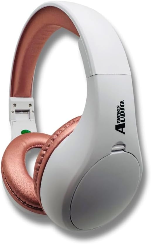 KQEC FM Radio Headphones Adjustable with Pull-Out Antenna - Portable Personal Radio for Walking Jogging Relaxing | Battery Powered | 2 AA Batteries Not Included (White & Rose Gold)