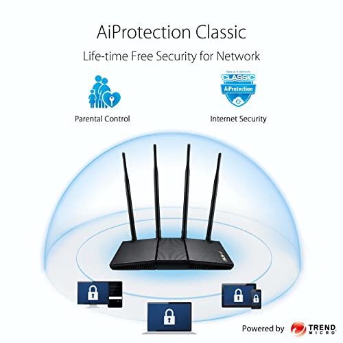Image of ASUS RT-AX1800HP Dual Band WiFi 6 Extendable Router, Subscription-Free Network Security, Built-in VPN, Parental Control, Built-in VPN, AiMesh Compatible, Gaming & Streaming, Smart Home