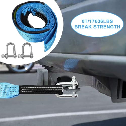 Image of STHIRA 16.4ft Tow Ropes Heavy Duty Towing Straps with 2 Shackles Locks & Storage Bag Polyester Webbing Rope with Reflective Strip, Max 8000KG Capacity Tow Strap for Sedans, SUVs, Pickup Trucks